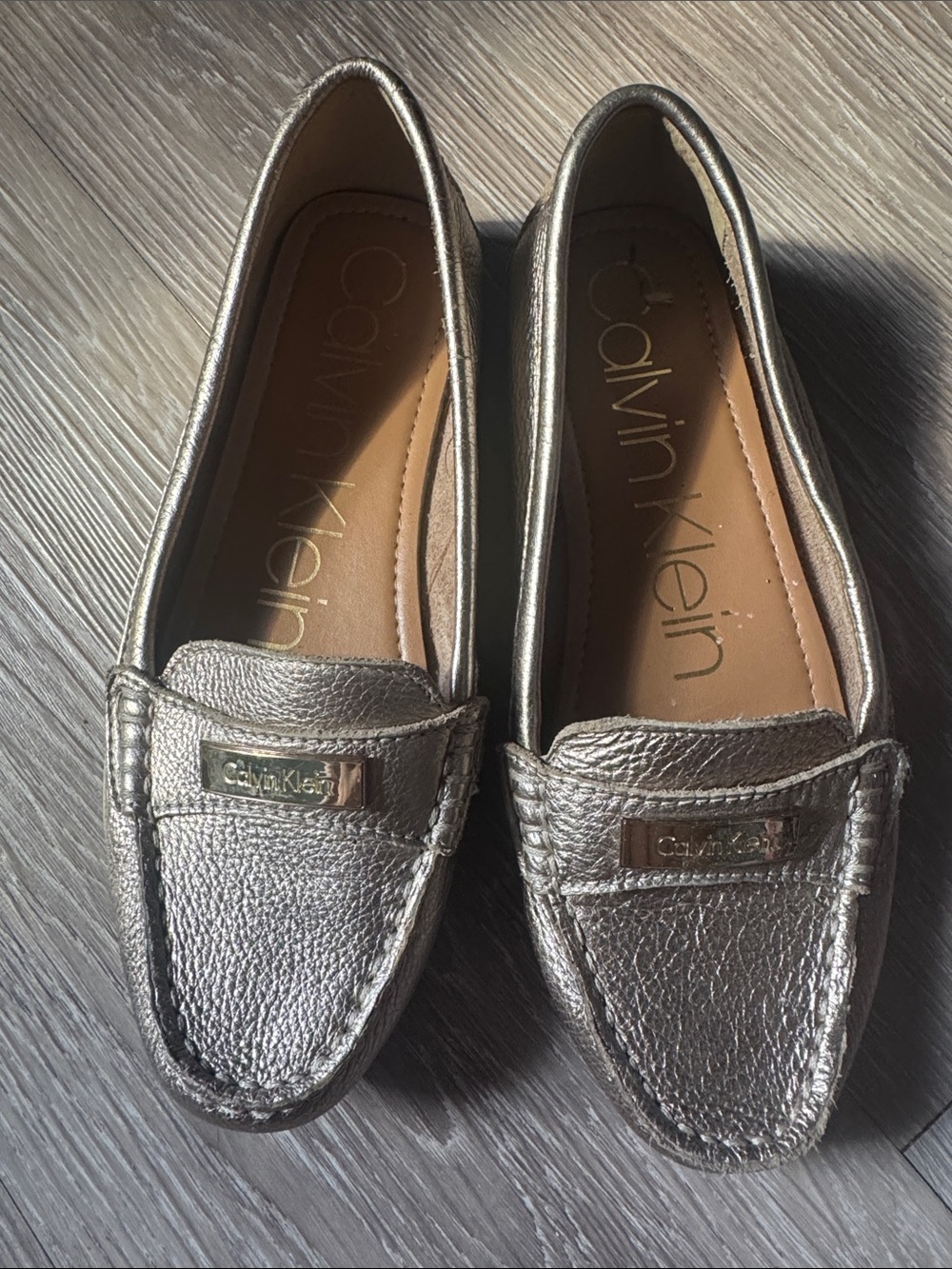 Calvin Klein Metallic Pewter Slip-On Loafers